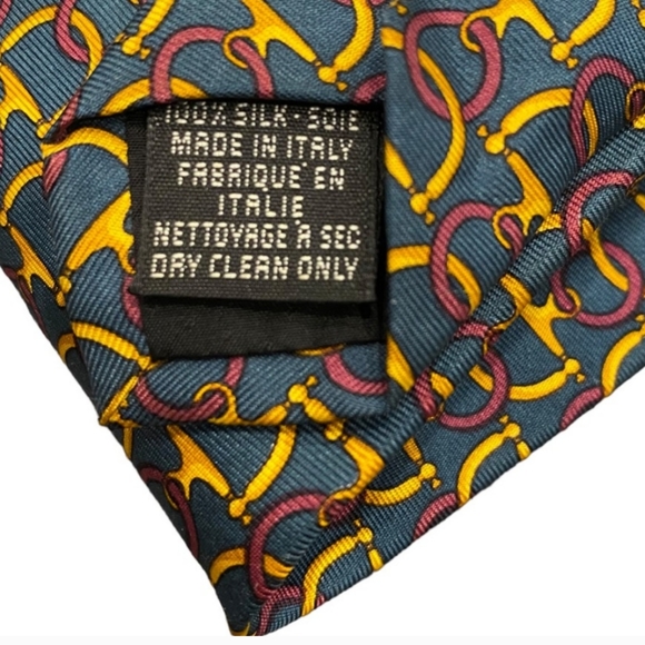 PAOLO GUCCI Hunter Teal Plum Gold Bridle Pattern 100% Silk Made in Italy Tie - Picture 3 of 3